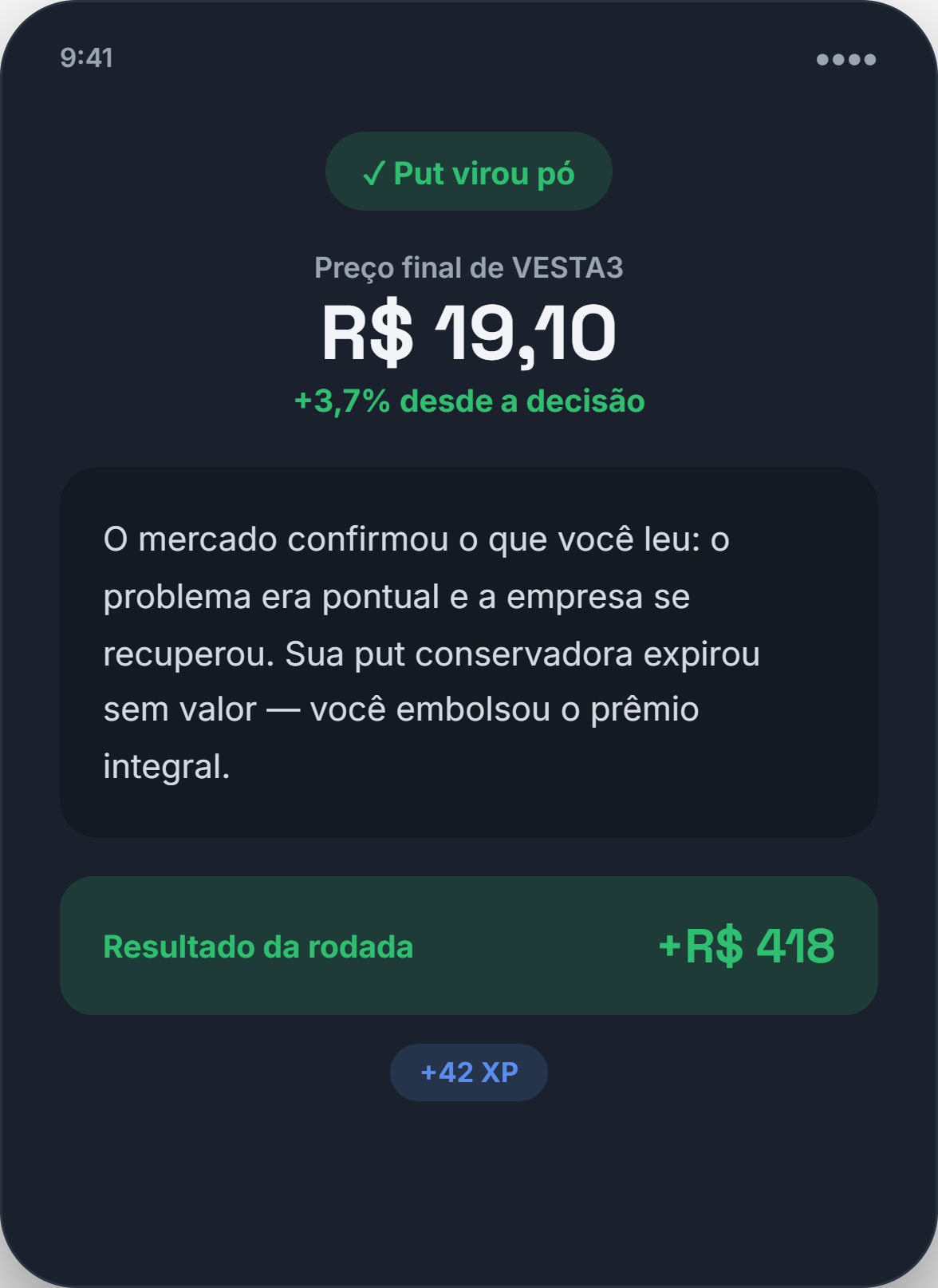Tela de resultado do app Strikely